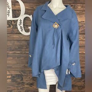The Only One |‎ Draped Front Waterfall High Low Coat Notched Lapel Bell Sleeves